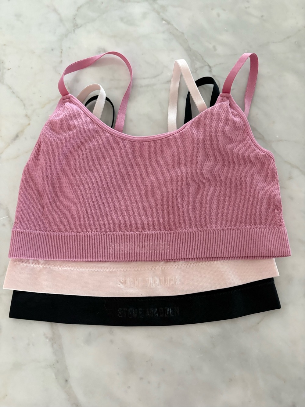 Steve Madden Pink & Black Seamless Layered Bralette Set